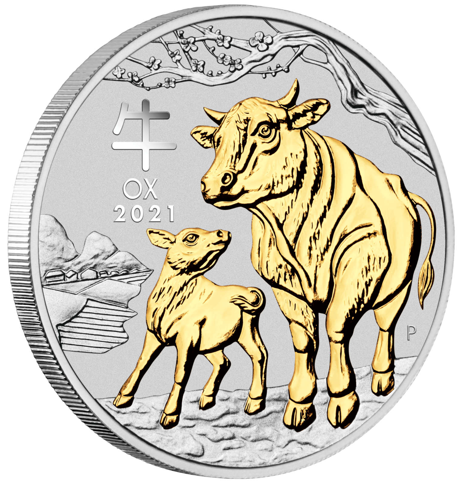 2021 オーストラリア　オパール　牛　1オンス　銀貨　　希少品 2021 Australia Lunar Year of the OX GILDED 1oz SIlver $1