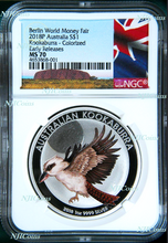 Load image into Gallery viewer, 2018 P Berlin Show Australia COLORED Kookaburra Silver NGC MS 70 1oz $1 Coin ER