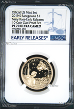 Load image into Gallery viewer, 2019 S Proof Native American Mary Ross NGC PF70 ER Dollar from 10-coin set Blue