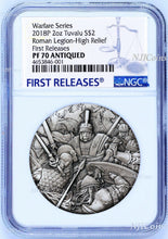 Load image into Gallery viewer, 2018 P Tuvalu Warfare - Roman Legion ANTIQUED 2Oz Silver $2 3D COIN NGC PF70 FR