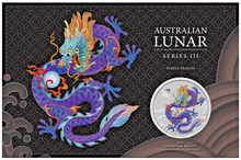 Load image into Gallery viewer, 2024 Australia Purple BU Lunar Year of the Dragon 1oz Silver $1 Coin In Card