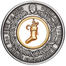 Load image into Gallery viewer, 2023 Night Before Christmas 2oz Silver + gilt Stocking Insert Antiqued Coin MS70