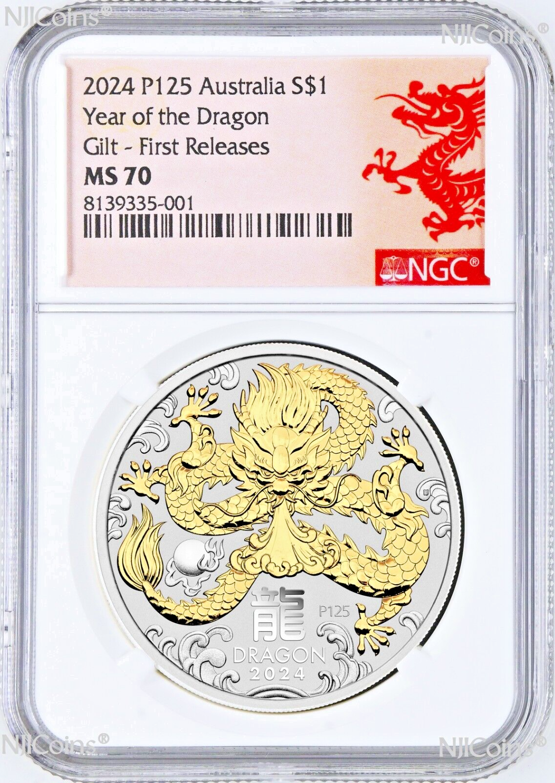 2024 Australia GILDED Silver Lunar Year of the DRAGON NGC MS 70