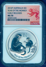 Load image into Gallery viewer, 2016 P Australia Silver Lunar Year of the Monkey NGC MS 70 1 oz Coin ER Perfect