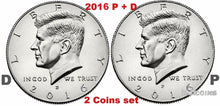 Load image into Gallery viewer, 2016 Kennedy Half Dollars 2 coins set P + D Clad President 50¢ coin US Mint