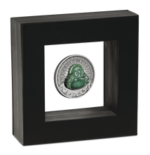 Load image into Gallery viewer, 2019 LAUGHING BUDDHA $1 Dollar 1oz .9999 SILVER ANTIQUED JADE-Insert COIN
