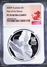 Load image into Gallery viewer, 2020 Australia PROOF Silver Lunar Year of the MOUSE NGC PF70 1oz $1 Coin RED LB