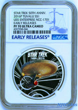 Load image into Gallery viewer, 2016 Star Trek 50th Ann. U.S.S. Enterprise NCC-1701 Silver $1 Coin NGC PF70
