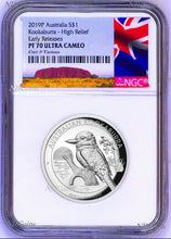 Load image into Gallery viewer, 2019 Australia HIGH RELIEF 1oz Silver Kookaburra $1 Coin NGC PF70 +OGP NewLabel