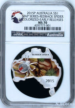 Load image into Gallery viewer, Australia MAP SHAPED COIN REDBACK Spider 2015 1 oz Silver Coin NGC MS70 ER