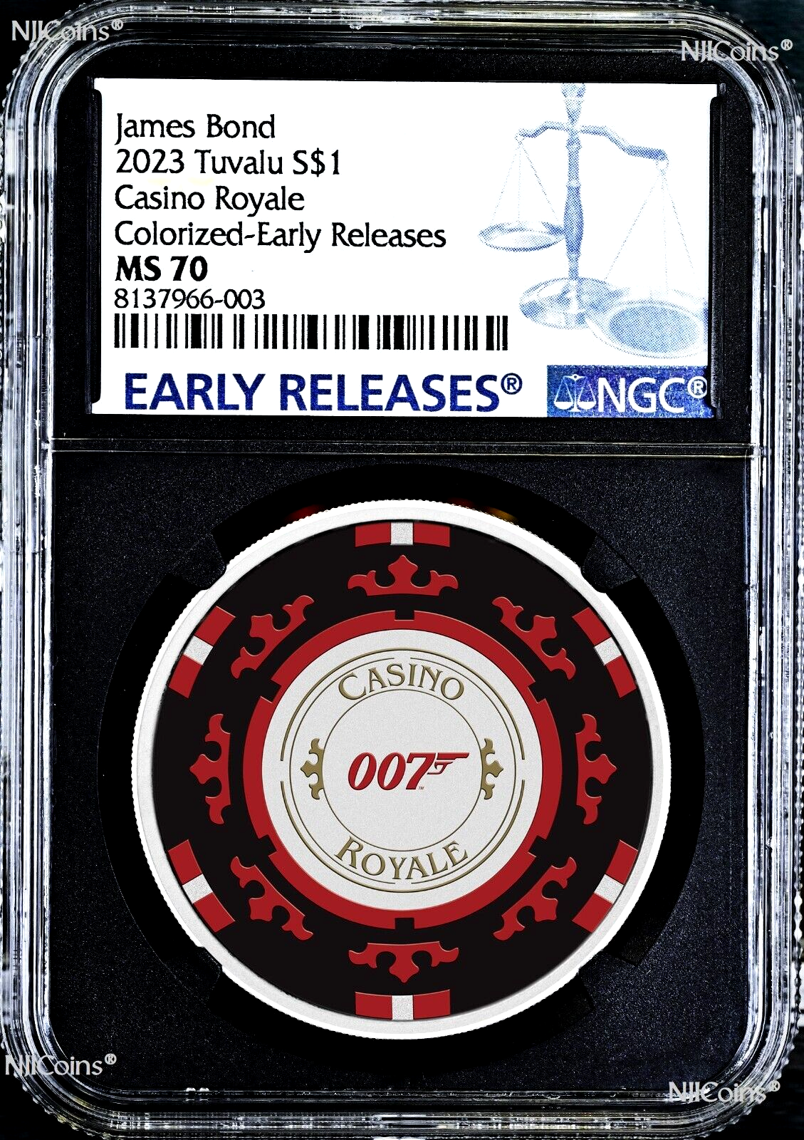 2023 Royal Casino CHIP COLORED SILVER $1 1oz COIN NGC MS70 James 