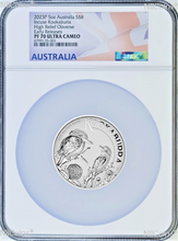 Load image into Gallery viewer, 2023 Incused Proof Obverse HIGH RELIEF 5oz Silver Kookaburra $8 Coin NGC PF70 ER