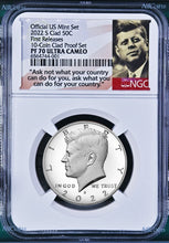 Load image into Gallery viewer, 2022 S Proof Kennedy Half Dollar 50c NGC PF70 UC FR 10-Coin-Clad-PF-SET Version