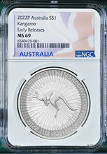Load image into Gallery viewer, 2022 P Australia Silver Kangaroo NGC MS69 $1 1oz Coin ER Flag Label
