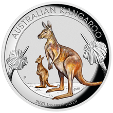 Load image into Gallery viewer, 2020 First Australia Kangaroo 1oz $1 Silver Proof Colored High Relief Coin