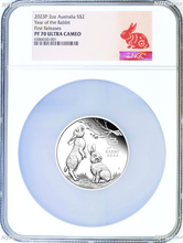 Load image into Gallery viewer, 2023 P Australia PROOF Silver Lunar Year of the Rabbit 2oz $2 Coin NGC PF70