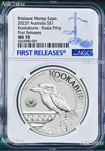 Load image into Gallery viewer, 2022 Kookaburra 1oz Silver Coin Koala Privy Brisbane Money Expo NGC MS70 ANDA FR
