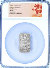 Load image into Gallery viewer, 2023 Dragon 1oz .9999 Silver Rectangular $1 Dollar Bar COIN NGC MS 70 FR D Label