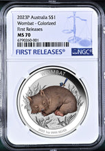 Load image into Gallery viewer, 2023 P Australia Wombat 1 oz Silver Colored Coin NGC MS 70 $1 FR Blue Label