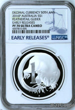 Load image into Gallery viewer, 2016 50th Ann. Australian Decimal Currency Glider $1 Silver coin NGC PF70