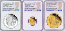 Load image into Gallery viewer, 2021 QUEEN ELIZABETH 95th Birthday Silver+GOLD 3-Coin Set $1/$25/$200 NGC PF70