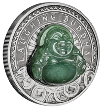 Load image into Gallery viewer, 2019 LAUGHING BUDDHA $1 Dollar 1oz .9999 SILVER ANTIQUED JADE-Insert COIN