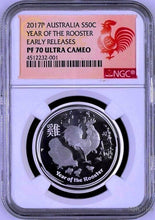 Load image into Gallery viewer, 2017 P Australia PROOF Silver 3-Coin Set Lunar Year of the ROOSTER NGC PF 70 ER