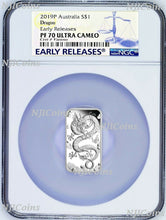 Load image into Gallery viewer, 2019 Dragon 1oz PROOF Silver Rectangular $1 COIN NGC PF 70 ER