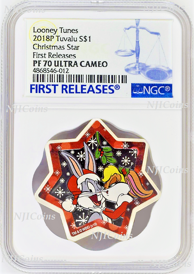 2018 Looney Tunes Christmas Tree Star Shaped 1oz Silver Proof 1 coin NJICoins