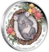 Load image into Gallery viewer, DREAMING DOWN UNDER KOALA 2021 1/2oz .9999 SILVER PROOF COLOURED COIN