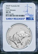 Load image into Gallery viewer, 2022 P Australia Silver Koala NGC MS 70 $1 1 oz Coin Blue ER Label PERFECT