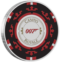 Load image into Gallery viewer, JAMES BOND CASINO ROYALE CASINO CHIP 2023 1oz SILVER $1 Colored Coin In Card