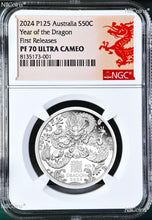 Load image into Gallery viewer, 2024 Australia PROOF Silver Lunar Year of the DRAGON NGC PF70 1/2oz Coin FR