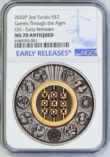Load image into Gallery viewer, 2022 GAMES THROUGH AGES Tic Tac Toe 2oz Silver Antiqued $2 Coin NGC MS 70 ER