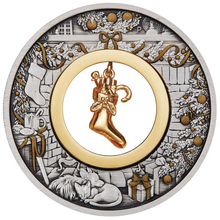 Load image into Gallery viewer, 2023 CHRISTMAS $2 2oz Silver Antiqued Coin w/ 24k gold-plated stocking Insert