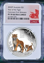 Load image into Gallery viewer, 2022 Australia PROOF Colored Silver Lunar Year of the TIGER NGC PF70 1oz Coin FR