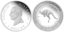 Load image into Gallery viewer, AUSTRALIA KANGAROO KING CHARLES III OBVERSE 1st ISSUE 2024 1oz SILVER PROOF COIN