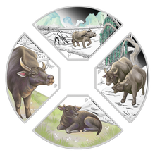 Load image into Gallery viewer, 2021 LUNAR YEAR OF THE OX QUADRANT SILVER $1 4-coin-set 4x 1oz Fan-shape