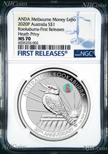 Load image into Gallery viewer, 2020 Kookaburra 1oz Silver Coin Pink Common Heath Privy NGC MS70 ANDA FR BlueLB