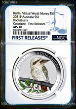 Load image into Gallery viewer, 2021 Berlin Show Virtual WMF Australia Kookaburra Silver NGC MS70 1oz $1 Coin FR
