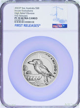 Load image into Gallery viewer, 2022 Incused Incuse Proof HIGH RELIEF 5oz Silver Kookaburra $8 Coin NGC PF70 FR