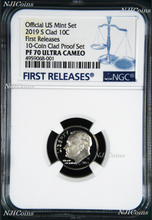 Load image into Gallery viewer, 2019 S Proof 10C Clad Dime NGC PF70 ULTRA CAMEO in 10-coin-set Roosevelt BU FR
