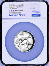 Load image into Gallery viewer, 500 Mintage 2018 P Australia HIGH RELIEF 5oz Silver Kangaroo $8 Coin NGC PF69 ER