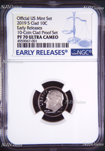Load image into Gallery viewer, 2019 S Proof 10C Clad Dime NGC PF70 ULTRA CAMEO in 10-coin-set Roosevelt BU ER