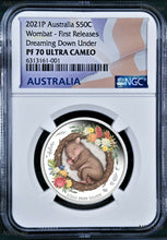 Load image into Gallery viewer, 2021 Dreaming Down Under Wombat Silver Proof NGC PF 70 1/2oz Coin FR