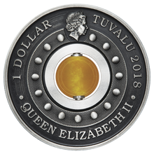 Load image into Gallery viewer, 2018 P Tuvalu Good Luck Rotating Charm ANTIQUED 1Oz Silver $1 COIN NGC MS70 FR