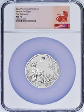 Load image into Gallery viewer, 2022 P Australia Silver Lunar Year of the Tiger 2oz $2 Coin NGC MS70 FR Series 3