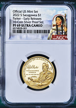 Load image into Gallery viewer, 2022 S Sacagawea PROOF $1 Ely S. Parker ER NGC PF69 *10-coin-silver-set* Version