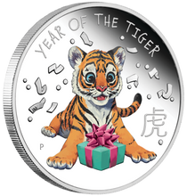 Load image into Gallery viewer, 2022 BABY TIGER 1/2oz .9999 Silver Proof Half Dollar Coin Lunar Year Tuvalu