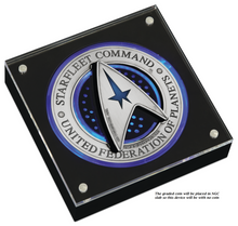 Load image into Gallery viewer, 2-coin-set 2019 Star Trek STARFLEET COMMAND EMBLEM Antiqued Silver $1$2 3oz MS70
